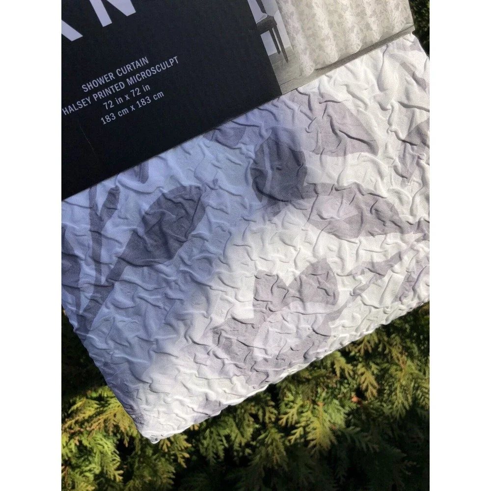 New DKNY Shower Curtain Halsey Printed Microsculpt Textured White Gray 72